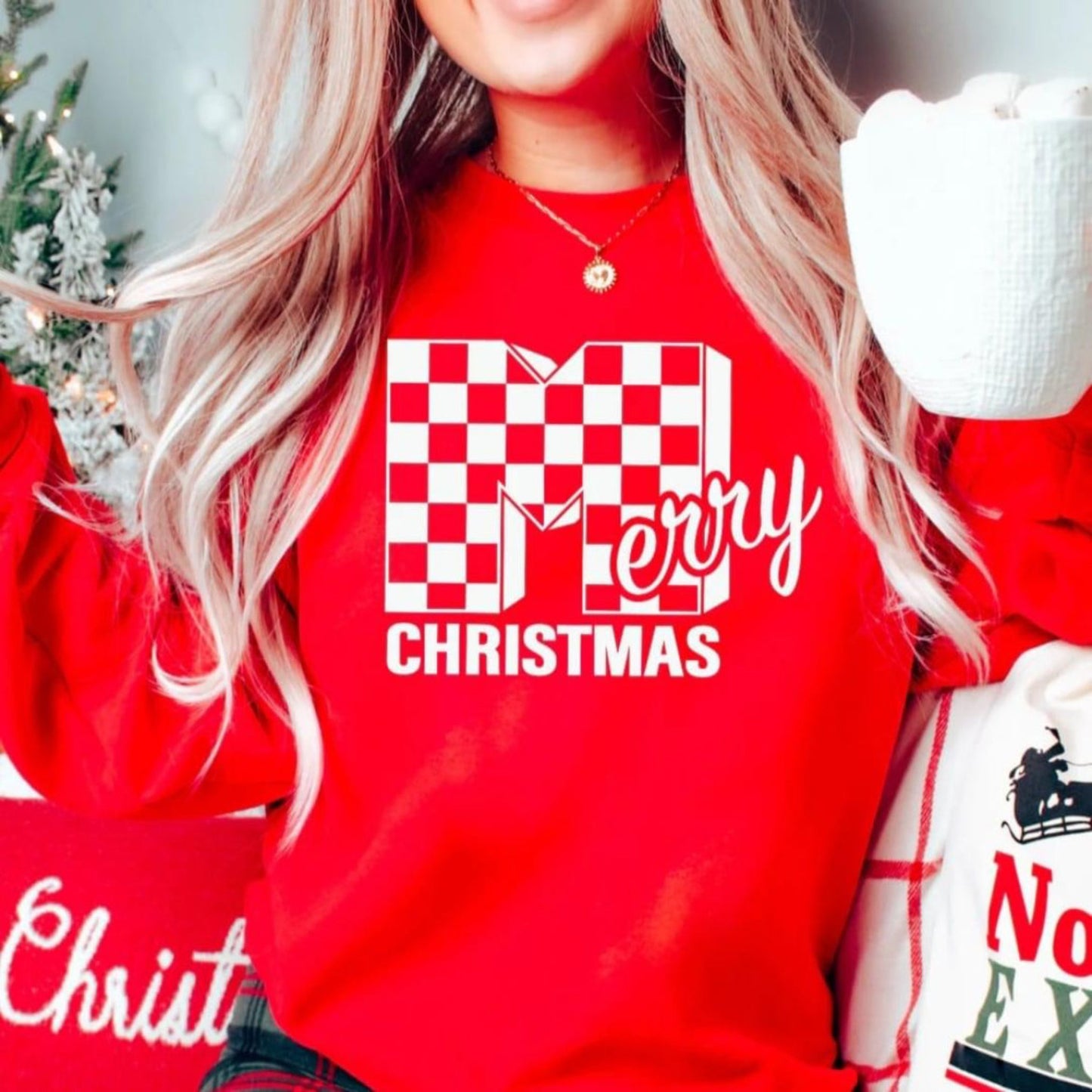 Checkerboard Merry Christmas Tee, Sweatshirt & Hoodie | Retro Holiday Graphic | Unisex Christmas Shirt