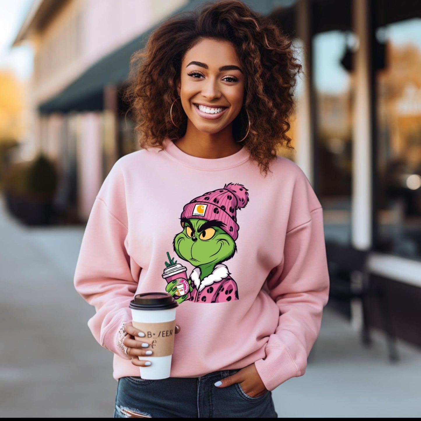 Leopard Grinchy Christmas Sweatshirt • Dunk Cup Holiday Sweater • Cozy Neutral Xmas Pullover