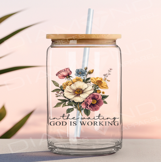In the Waiting – Faith & Floral Glass Can Cup