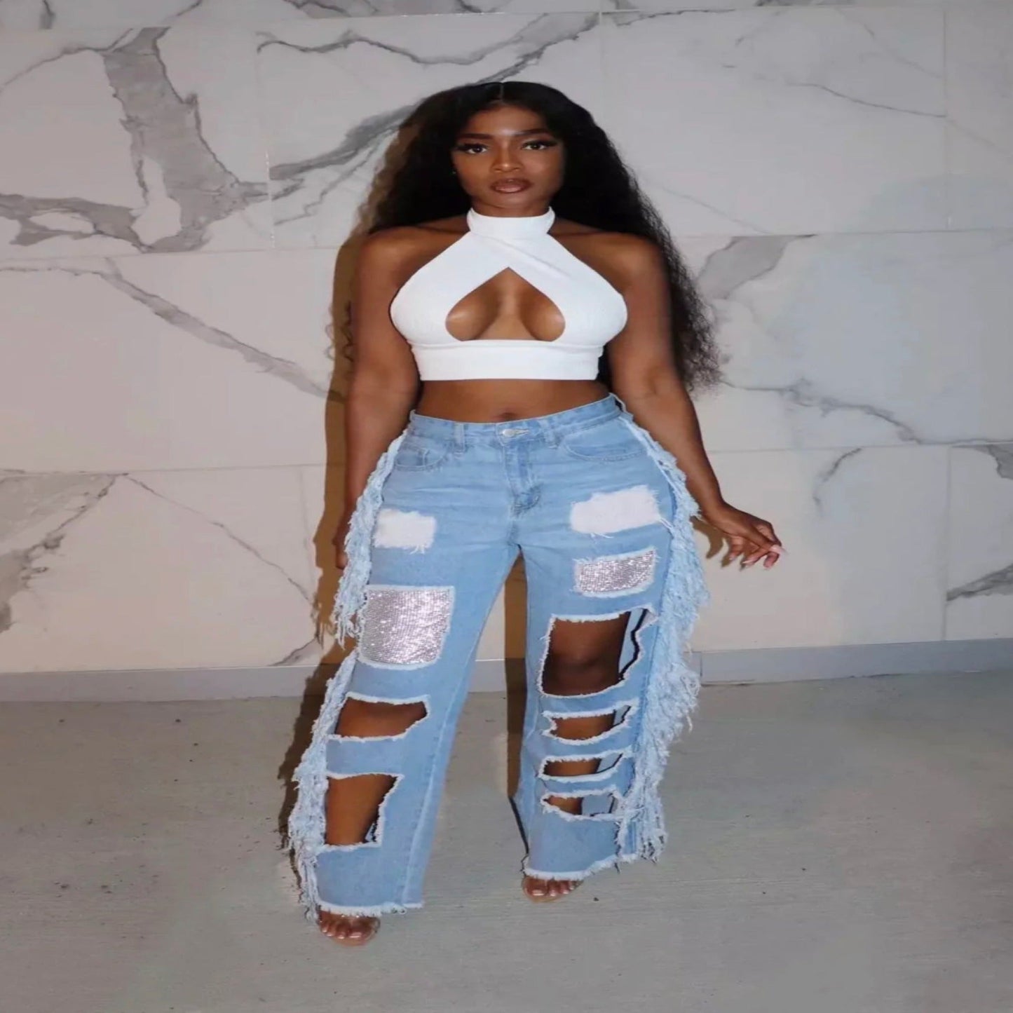 Rhinestone Patch Jean