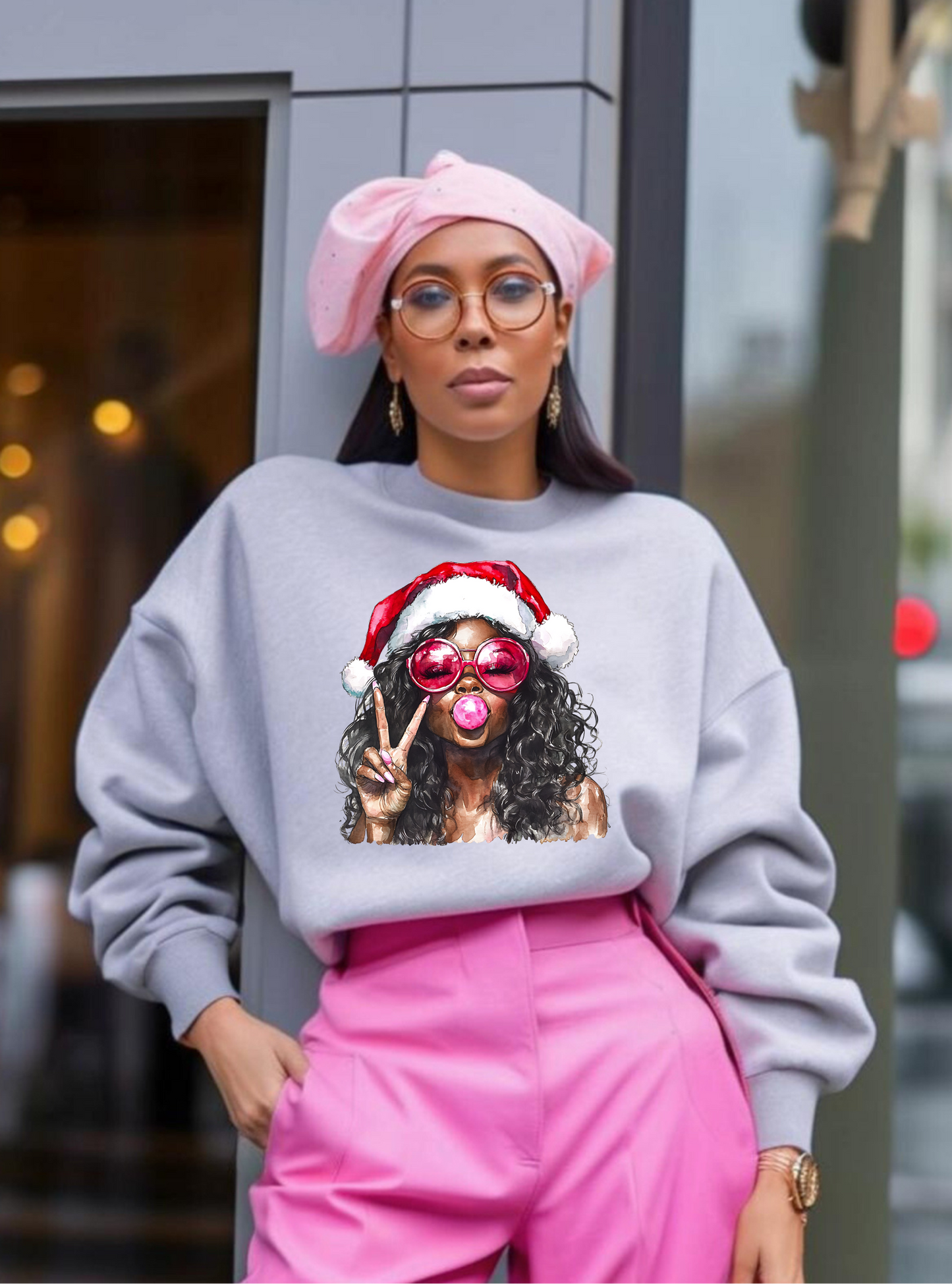 Peace & Pout Santa Girl Sweatshirt | Holiday Luxe Top