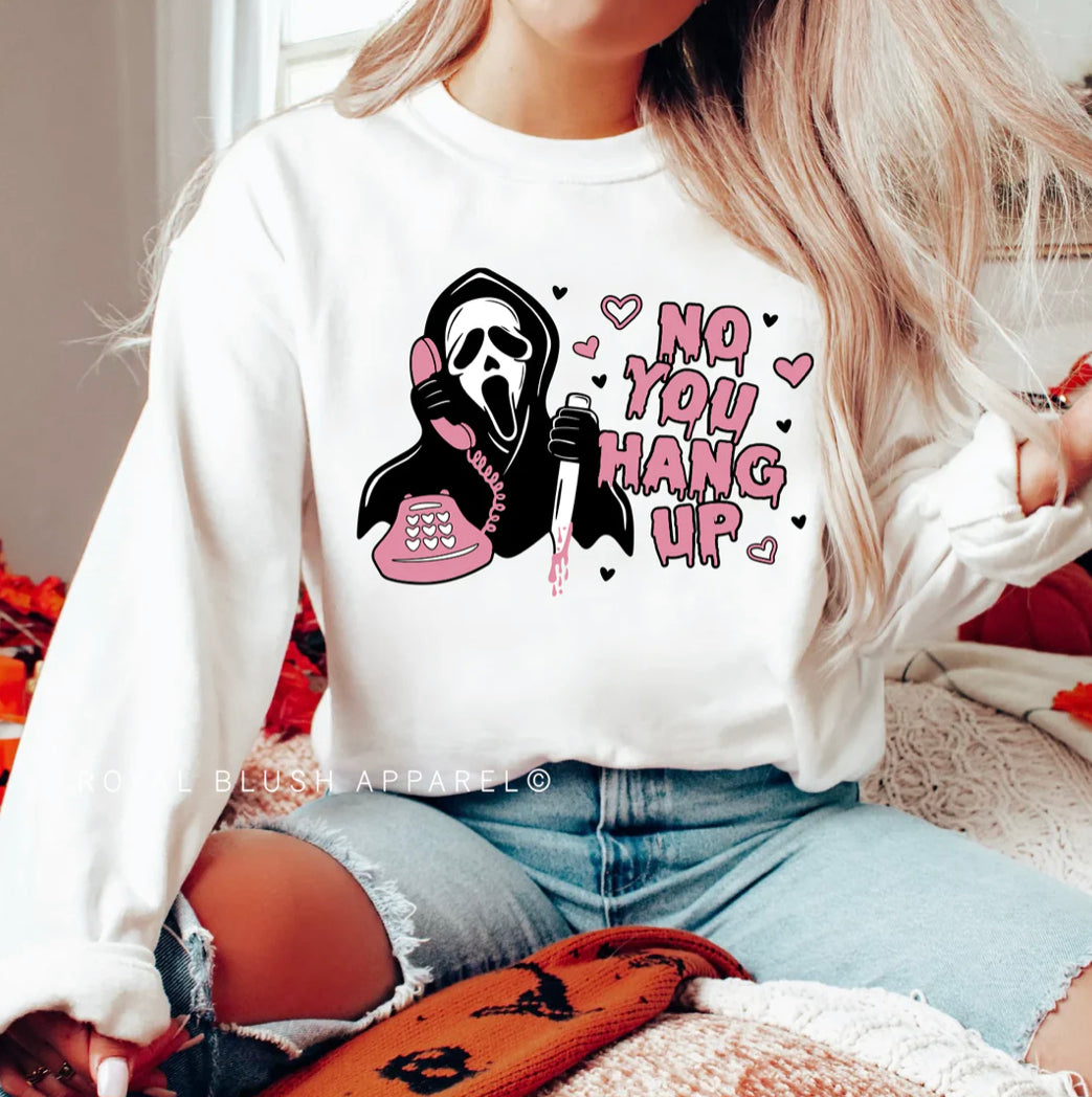 No, You Hang Up” Halloween Tee – Retro Scary Call Graphic Shirt