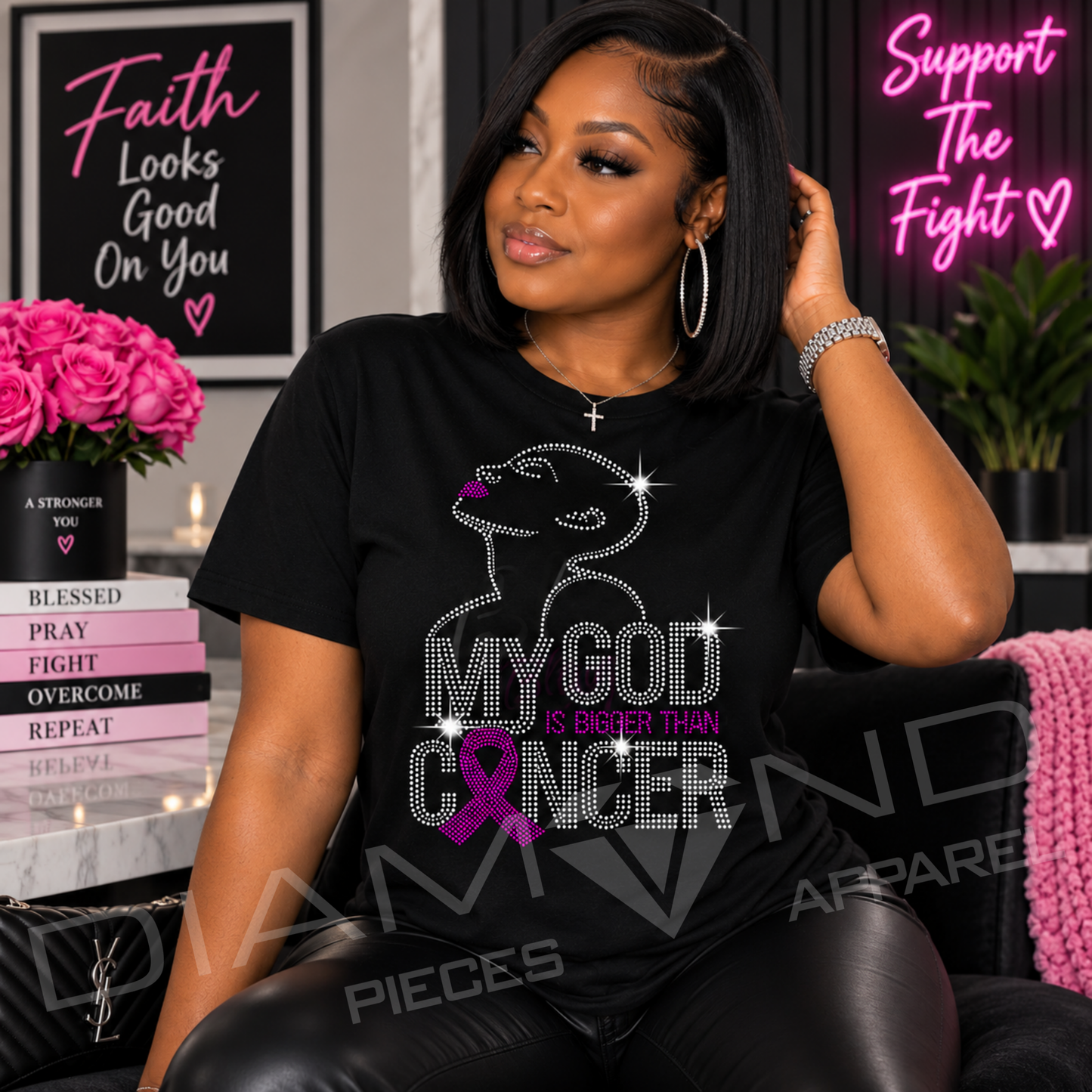 My God Is Bigger Than Cancer Rhinestone Awareness