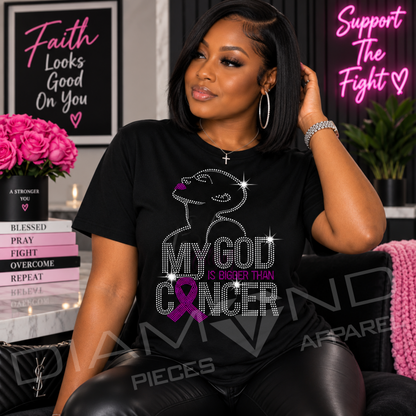 My God Is Bigger Than Cancer Rhinestone Awareness